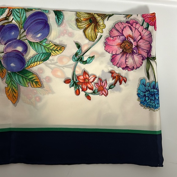Mantero Silk Navy Trim Colorful Floral Square Scarf Made in Italy - Picture 15 of 17